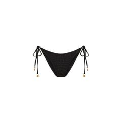 Shirred Dipped Cheeky Tie Bikini Bottom - Twilight Black