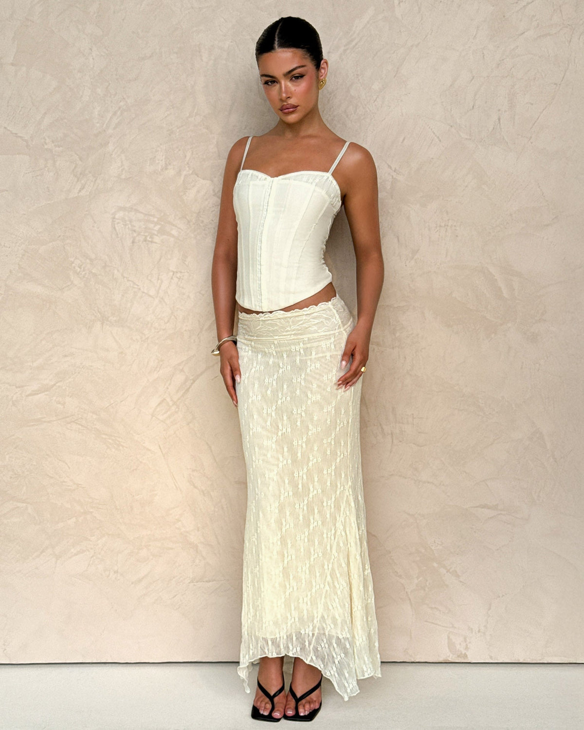 ANTONELLA MIDI SKIRT - WHITE : LACE : CREAM