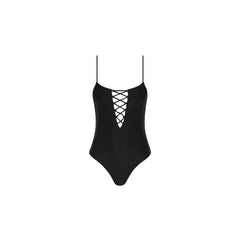 Fixed Front Lace Up One Piece - Twilight Black