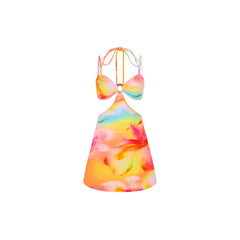 Beaded Cut Out Mini Dress - Frangipani Swirl