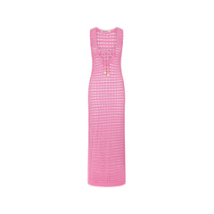Crochet Plunge Maxi Dress - Bubblegum