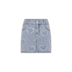Applique Jean Mini Skirt - Starlit Denim