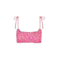 Shirred Crop Tie Bikini Top - Gelato Bloom