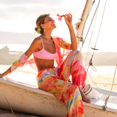 Sheer Drawstring Pant - Frangipani Swirl