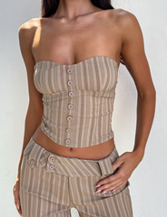KITTIE STRAPLESS CORSET - TAUPE STRIPE