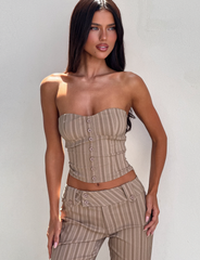 KITTIE STRAPLESS CORSET - TAUPE STRIPE
