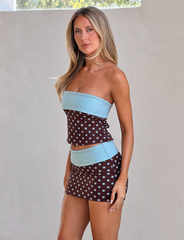 IMOGEN MINI SKIRT - BROWN AND BLUE POLKA DOT