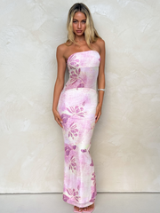 MORGAN MESH DRESS - GRUNGE FLORAL MAGENTA