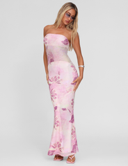 MORGAN MESH DRESS - GRUNGE FLORAL MAGENTA