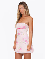 CARSYN MINI DRESS - PINK : FLORAL : WATER COLOUR FLORAL