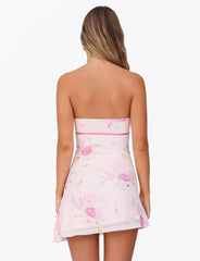 CARSYN MINI DRESS - PINK : FLORAL : WATER COLOUR FLORAL