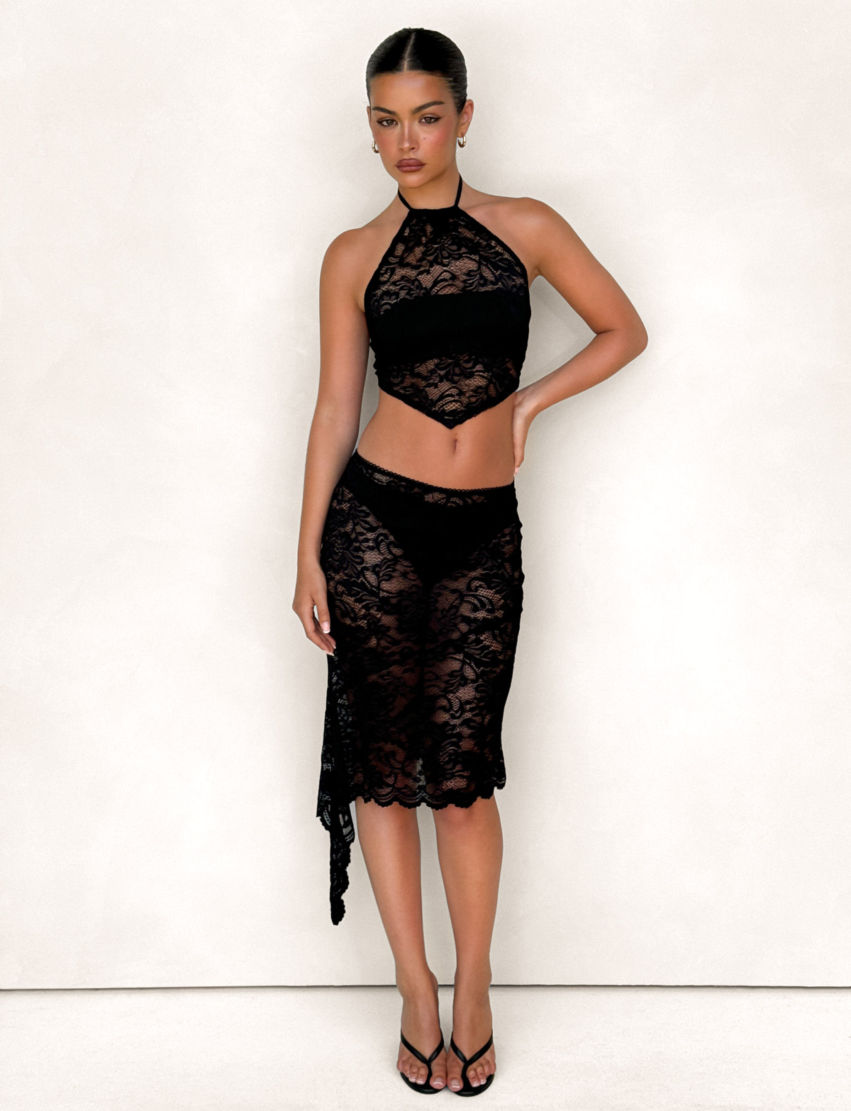 SIYA MIDI SKIRT - BLACK : LACE : BLACK LACE