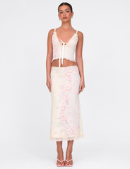 LONIE MIDI SKIRT - NEUTRAL : FLORAL : WASHED CHERRY BLOSSOM