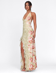 SIRENA MAXI DRESS - YELLOW : FLORAL : ROSE STRIPE