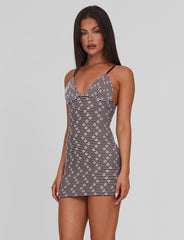 SAHRA MINI DRESS - CHOCOLATE BROWN STRIPE