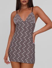 SAHRA MINI DRESS - CHOCOLATE BROWN STRIPE