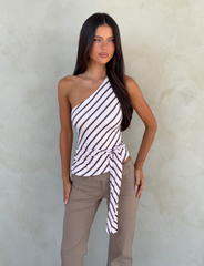 LYLE ONE SHOULDER TOP - PINK STRIPE