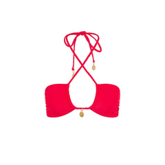 Braided Tie Bandeau Bikini Top - Cherry Crush