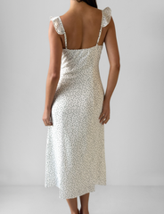 LOTTIE RUFFLE MIDI DRESS - WHITE POLKA